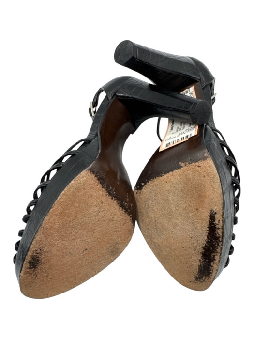 Stuart Weitzman Shoe Size 6.5 Black Leather Croc Embossed Platform Sandals Black / 6.5
