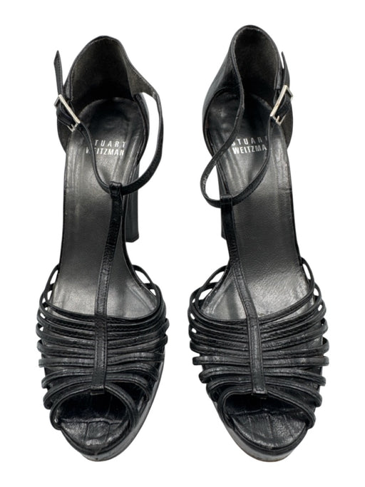 Stuart Weitzman Shoe Size 6.5 Black Leather Croc Embossed Platform Sandals Black / 6.5