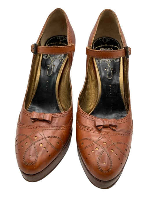 Prada Shoe Size 35.5 Brown Leather Mary Jane Pump Bow Detail Shoes Brown / 35.5