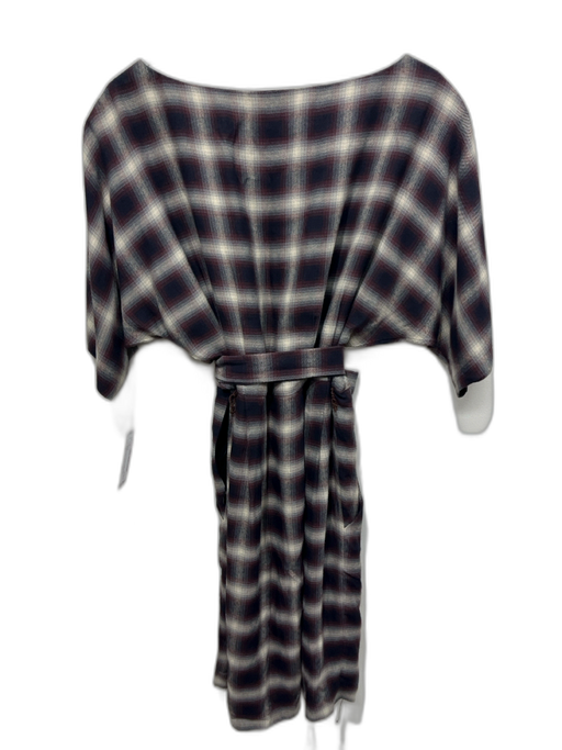 3.1 Phillip Lim Size 2 Beige & Navy Rayon & Silk Plaid Short Sleeve Dress Beige & Navy / 2