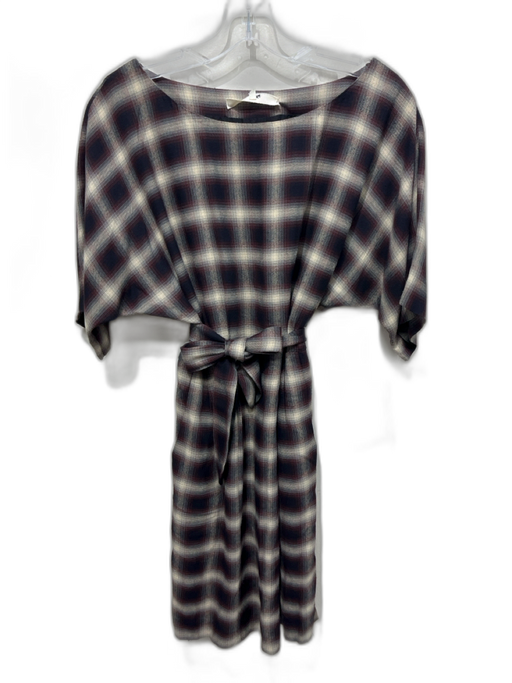 3.1 Phillip Lim Size 2 Beige & Navy Rayon & Silk Plaid Short Sleeve Dress Beige & Navy / 2