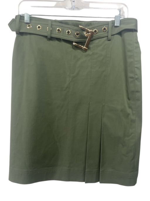 Per Se Size 6 Olive Green Cotton Blend silver tone hardware Belted Skirt Olive Green / 6
