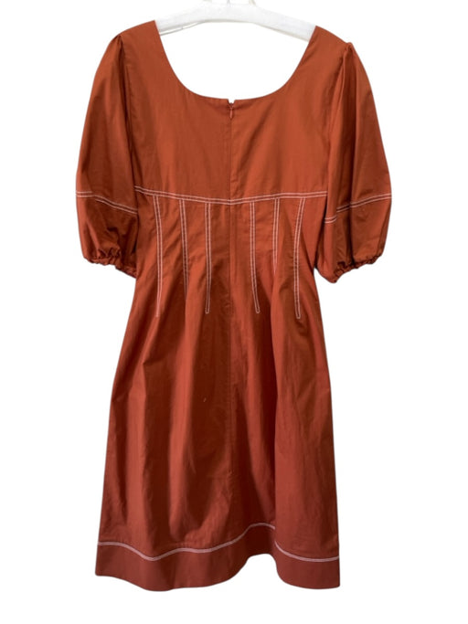 Jonathan Simkhai Size 8 Burnt Orange Cotton Blend Wide Neck Puff Sleeve Dress Burnt Orange / 8