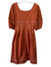 Jonathan Simkhai Size 8 Burnt Orange Cotton Blend Wide Neck Puff Sleeve Dress Burnt Orange / 8