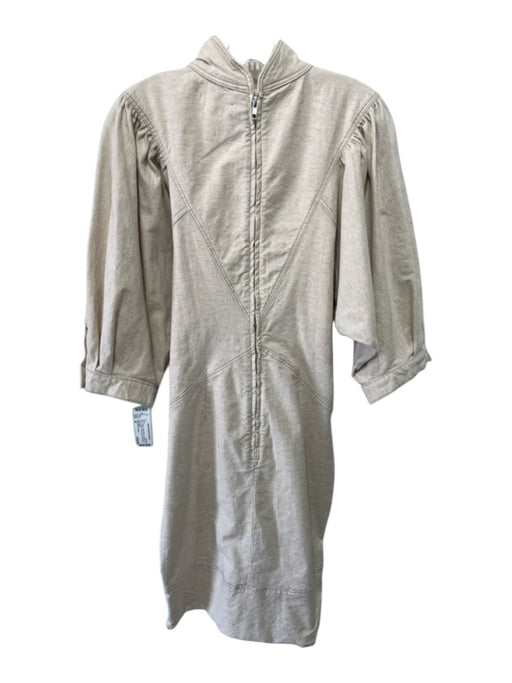Isabel Marant Etoile Size 42 Beige Cotton Blend Zip Back 3/4 Sleeve Denim Dress Beige / 42