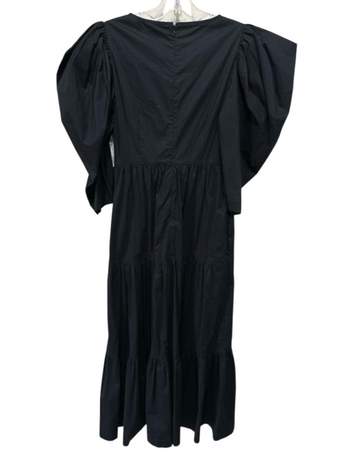 Sea New York Size XS Black Cotton Puff 1/2 Sleeve Tiered Scoop Neck Midi Dress Black / XS