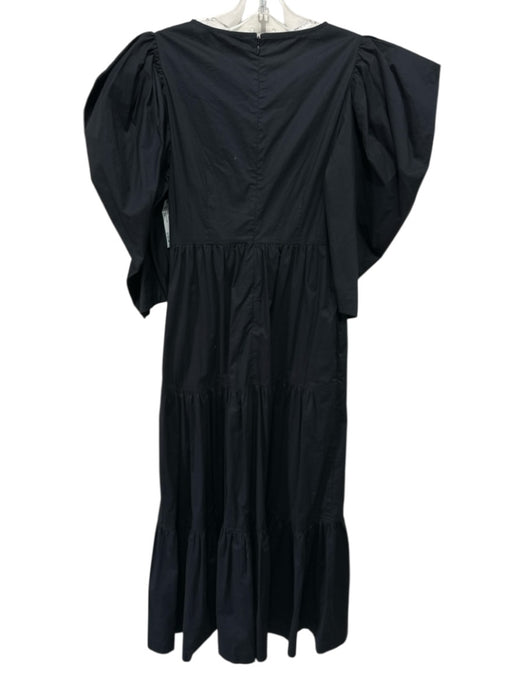 Sea New York Size XS Black Cotton Puff 1/2 Sleeve Tiered Scoop Neck Midi Dress Black / XS