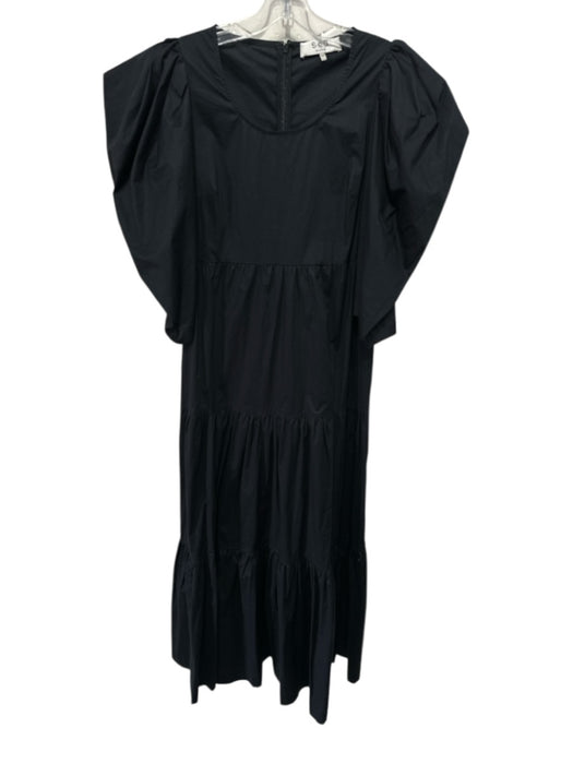 Sea New York Size XS Black Cotton Puff 1/2 Sleeve Tiered Scoop Neck Midi Dress Black / XS