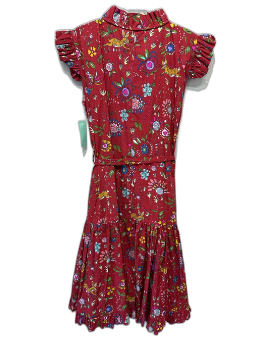 La Double J Size S Red & Multi Cotton Ruffle Cap Sleeve Floral Print Dress Red & Multi / S