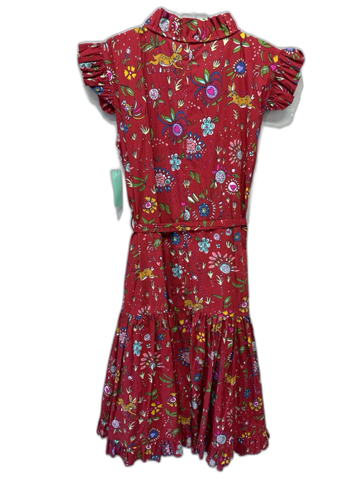 La Double J Size S Red & Multi Cotton Ruffle Cap Sleeve Floral Print Dress Red & Multi / S