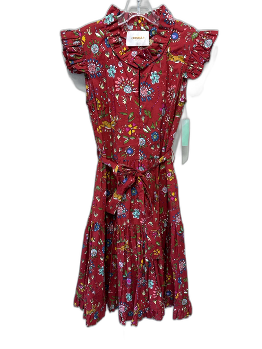La Double J Size S Red & Multi Cotton Ruffle Cap Sleeve Floral Print Dress Red & Multi / S