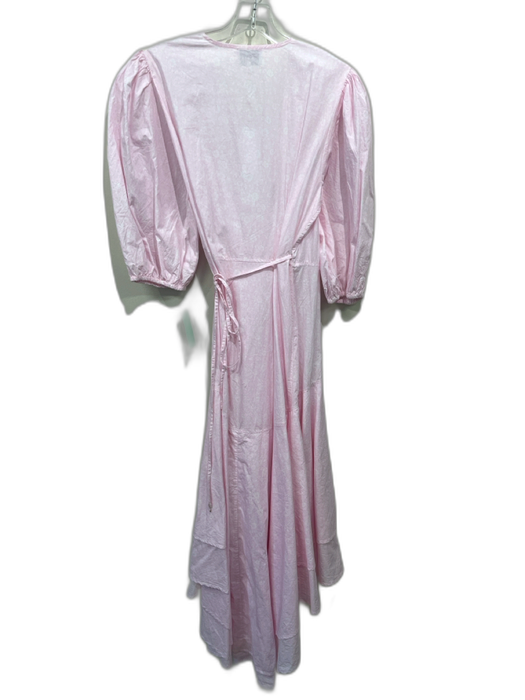 Ganni Size 40 Light Pink & White Cotton Short Puff Sleeve Floral Print Dress Light Pink & White / 40