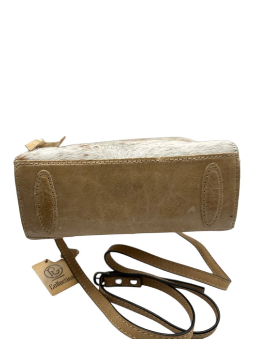 PG Collections Tan, White & Brown Leather Ponyhair Zip Close Top Handle Bag Tan, White & Brown / Small