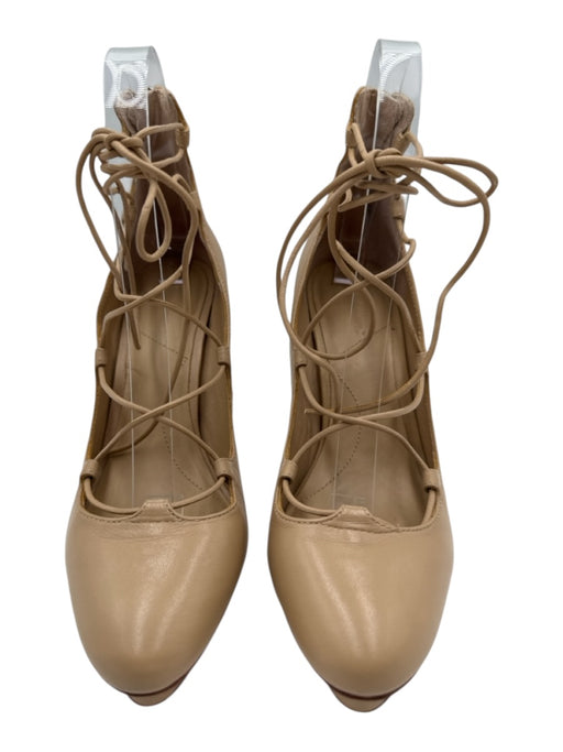 Eight Fifteen Shoe Size 6 Beige Leather Lace Up Stiletto Platform Heels Beige / 6