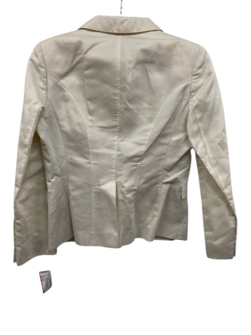 6267 Size 42 Ivory Ramie Blend 3 Button Pockets Shoulder Pads Blazer Ivory / 42