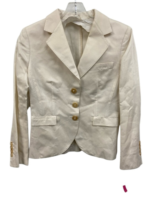6267 Size 42 Ivory Ramie Blend 3 Button Pockets Shoulder Pads Blazer Ivory / 42