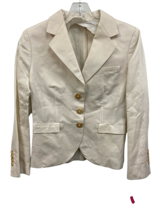 6267 Size 42 Ivory Ramie Blend 3 Button Pockets Shoulder Pads Blazer Ivory / 42