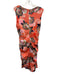 Nicole Miller Collection Size 12 Orange & Multi Linen Blend Floral Ruched Dress Orange & Multi / 12