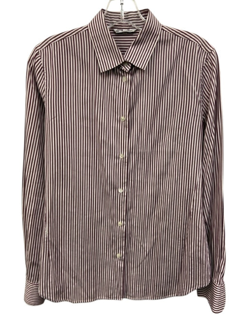 Loro Piana Size 44 White & Burgundy No Fabric Tag Stripe Long Sleeve Top White & Burgundy / 44