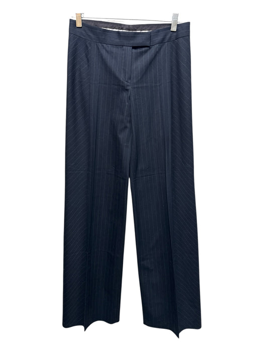 MaxMara Size 8 Navy Cotton Pinstripe Wide Leg Hook & Button Close Pants Navy / 8