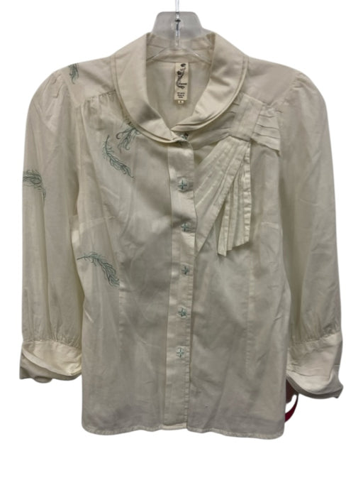 Floreat Size 4 White Cotton Snap Button Embroidered Pintuck Detail Top White / 4