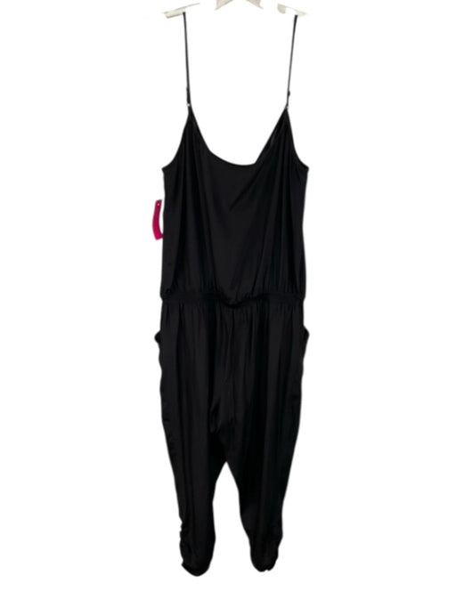 Parker Size M Black Silk Adjustable Strap Elastic Waist Pockets Jumpsuit Black / M