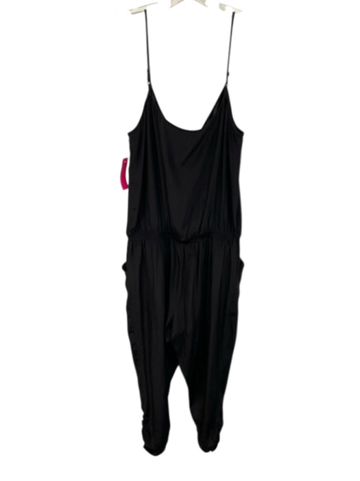 Parker Size M Black Silk Adjustable Strap Elastic Waist Pockets Jumpsuit Black / M