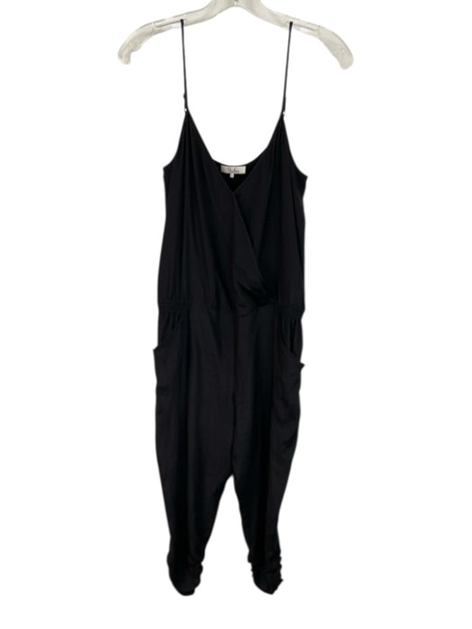 Parker Size M Black Silk Adjustable Strap Elastic Waist Pockets Jumpsuit Black / M