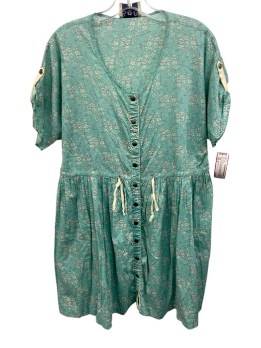 Sea New York Size 0 Blue Cotton Snap Button Short Sleeve Drawstring Waist Dress Blue / 0