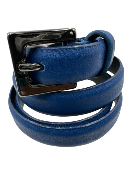 Jil Sander Blue Leather Square Buckle Thin Belts Blue / S