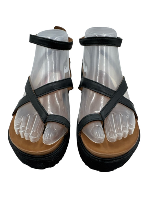 J/Slides Shoe Size 6 Black Leather open toe Ankle Buckle Platform Sandals Black / 6