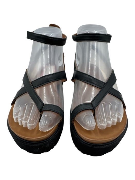 J/Slides Shoe Size 6 Black Leather open toe Ankle Buckle Platform Sandals Black / 6