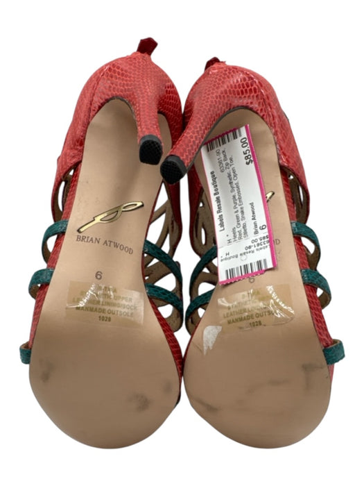 Brian Atwood Shoe Size 6 Red, Green & Purple Synthetic Zip Back Stiletto Heels Red, Green & Purple / 6