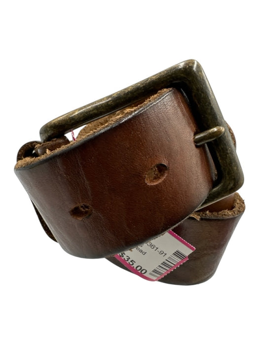 No Brand Dark Brown Leather Brass Hardware Square Buckle Belts Dark Brown / 36/90