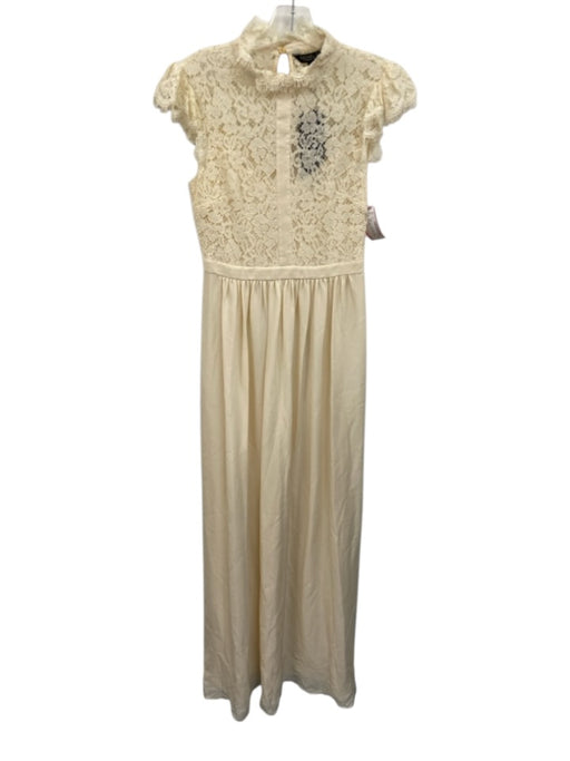 Rachel Zoe Size 6 Ecru Nylon Blend Lace Sleeveless Mock Neck Zip Close Dress Ecru / 6