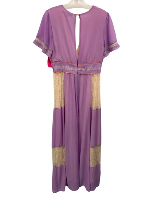 Champagne & Strawberry Size M Purple & Cream Polyester V Neck Lace Maxi Dress Purple & Cream / M