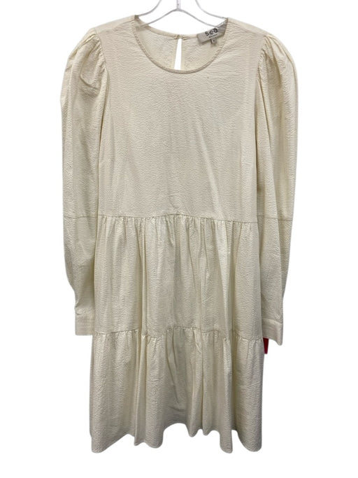 Sea New York Size 4 Ivory Cotton Long Sleeve Textured Keyhole Back Dress Ivory / 4