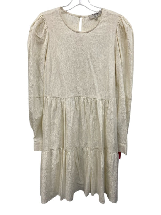 Sea New York Size 4 Ivory Cotton Long Sleeve Textured Keyhole Back Dress Ivory / 4