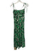Free People Size 8 Green & White Linen Blend Tie Shoulder Printed Midi Dress Green & White / 8