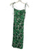 Free People Size 8 Green & White Linen Blend Tie Shoulder Printed Midi Dress Green & White / 8