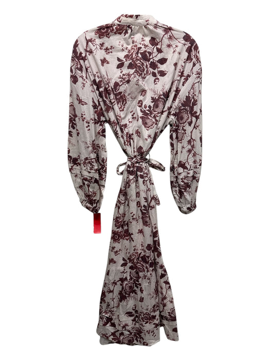 CAARA Size S Maroon & White Cotton Linen Blend Floral Long Sleeve Maxi Dress Maroon & White / S