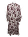 CAARA Size S Maroon & White Cotton Linen Blend Floral Long Sleeve Maxi Dress Maroon & White / S