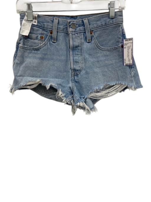 Levi Size 25 Light Wash Cotton Denim Distressed High Rise Micro Shorts Light Wash / 25