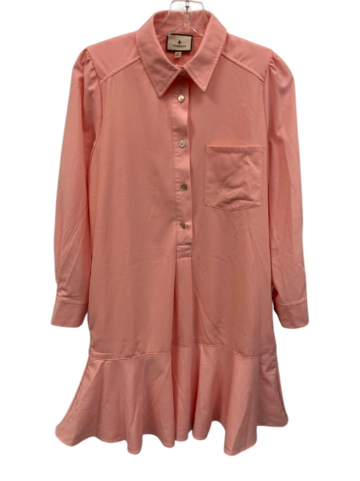 Tuckernuck Size XS Peach Pink Polyester Long Sleeve Ruffle Hem Button Up Dress Peach Pink / XS