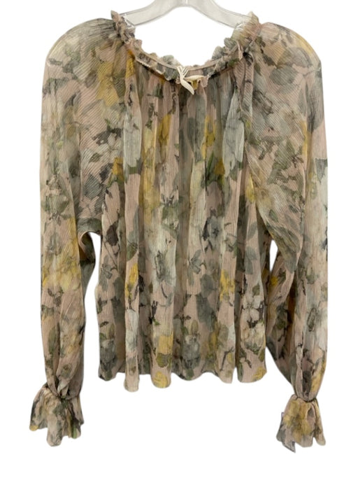 Anthropologie Size S Yellow, Black & White Polyester Long Sleeve Floral Top Yellow, Black & White / S