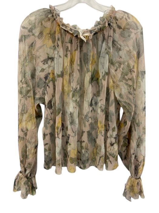 Anthropologie Size S Yellow, Black & White Polyester Long Sleeve Floral Top Yellow, Black & White / S
