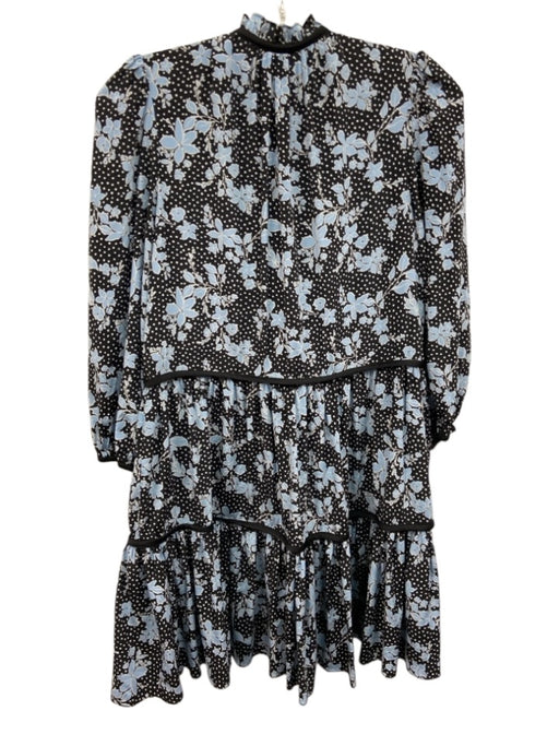Veronica Beard Size 0 Blue, White, Black Long Sleeve Floral Piping Mini Dress Blue, White, Black / 0