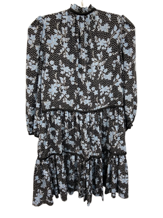 Veronica Beard Size 0 Blue, White, Black Long Sleeve Floral Piping Mini Dress Blue, White, Black / 0