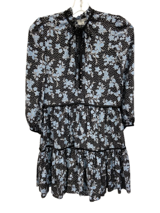 Veronica Beard Size 0 Blue, White, Black Long Sleeve Floral Piping Mini Dress Blue, White, Black / 0
