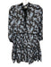 Veronica Beard Size 0 Blue, White, Black Long Sleeve Floral Piping Mini Dress Blue, White, Black / 0